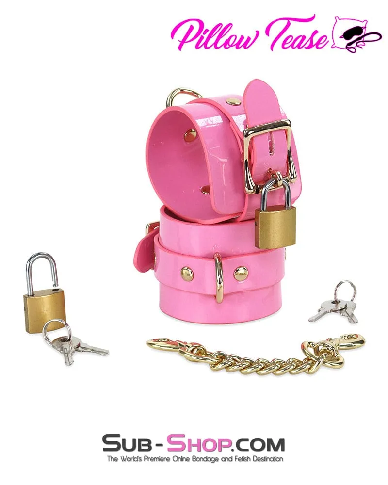 1385DL      Locking Patent Leather Bondage Shackles with Locks and Connection Chain