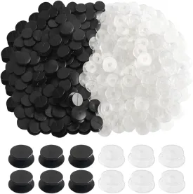 200 PCS Buckle Plastic Button, 2 Colors Shoe Charm Buttons Round Buttons DIY Shoes Accessories for Kids, Wristband Charm Backs (Black, Transparent)