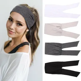 4 Pieces Knotted Women's Headbands - Adjustable Elastic, Non-Slip Sweat Soft, Solid Color Simple Versatile Hair Accessory for Yoga Workout