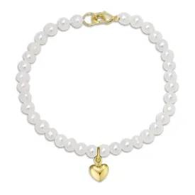 5.5" Freshwater Pearl Strand Bracelet with Heart Charm (Baby)