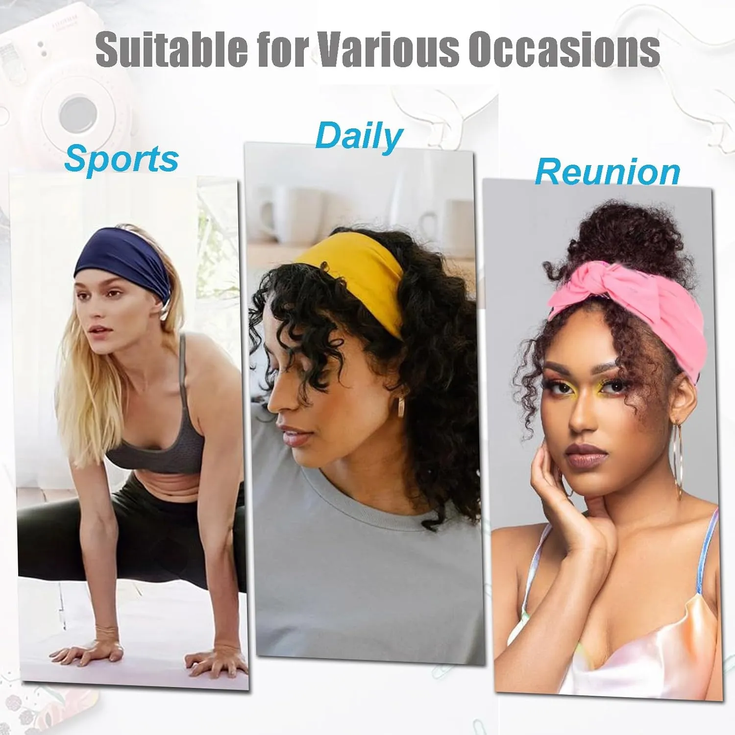 6-Piece Adjustable Knotted Non-Slip Elastic Headbands for Women's Workout, Yoga, Running & Sport