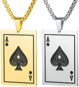 Ace Poker Pendant Necklace for Men, Hip Hop Spade Playing Card Necklace Stainless Steel Ace Spade Pendant Necklace for Men