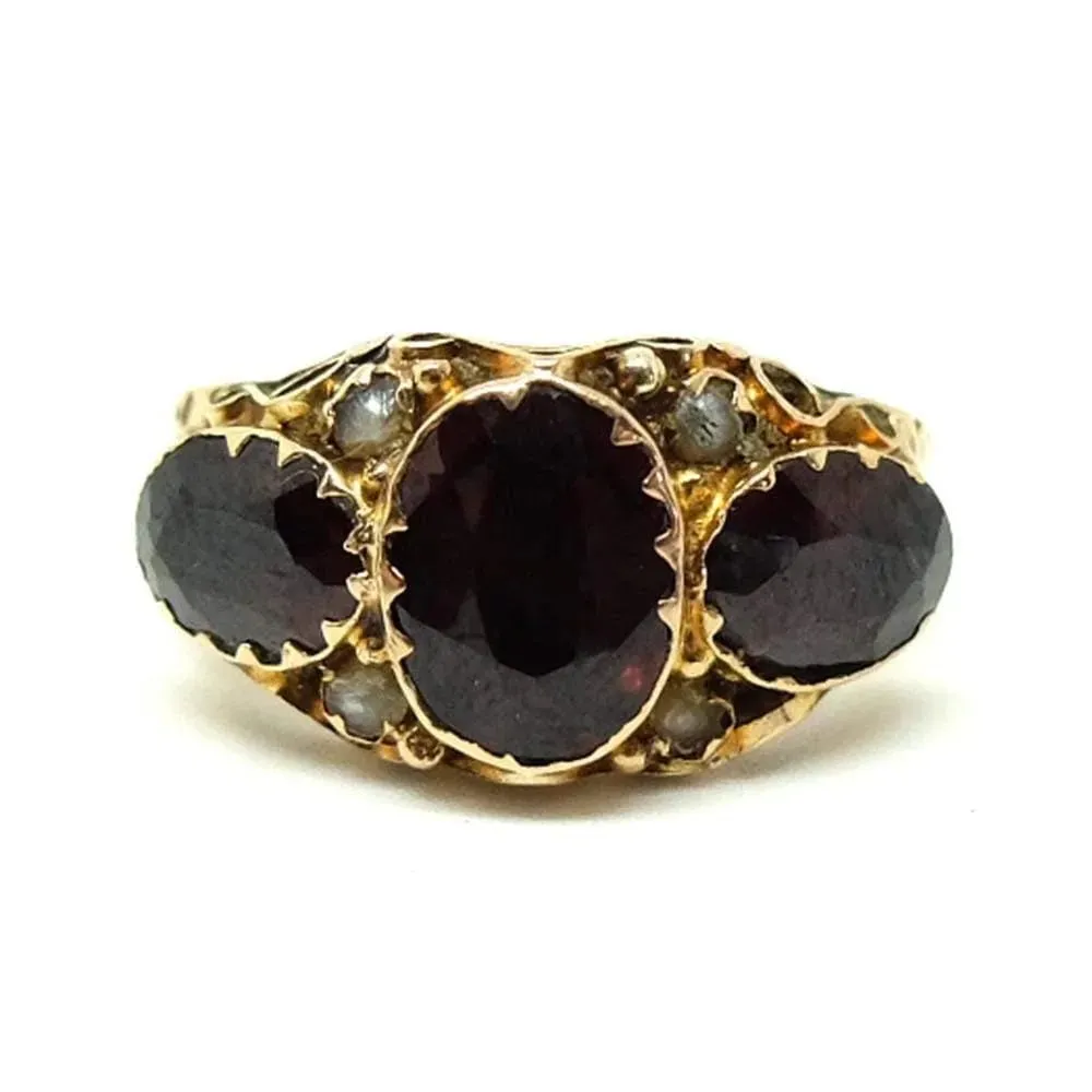 Antique Edwardian 1912 Garnet 9ct Yellow Gold Ring