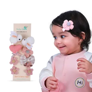 Aura Floral Hair Clips Set 9 Pcs - White, Pink