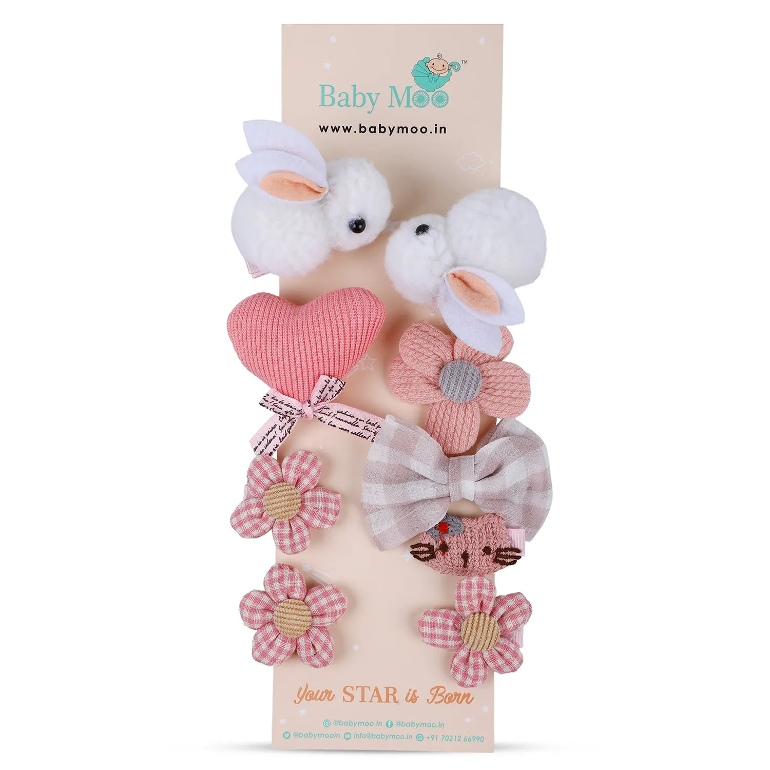 Aura Floral Hair Clips Set 9 Pcs - White, Pink