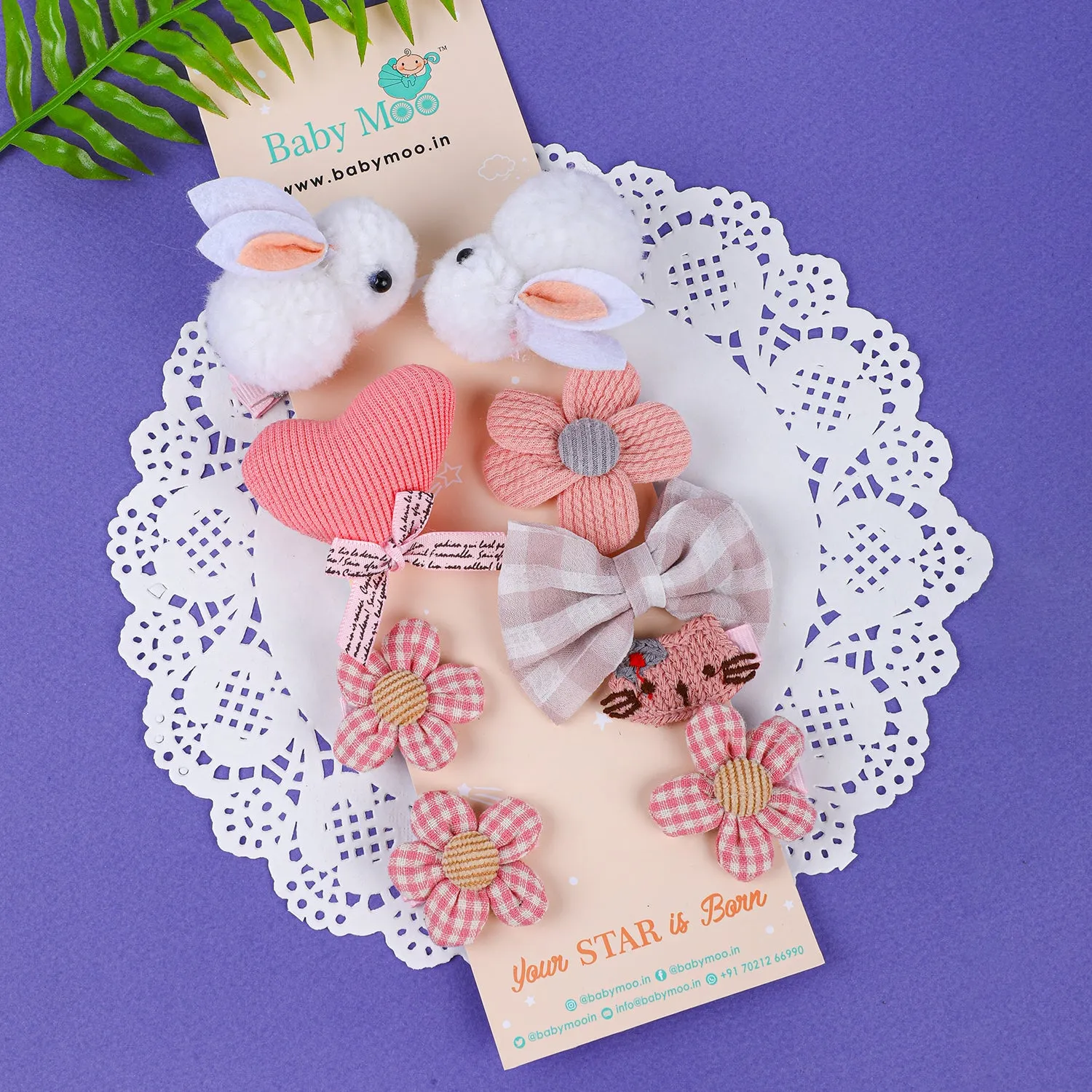 Aura Floral Hair Clips Set 9 Pcs - White, Pink