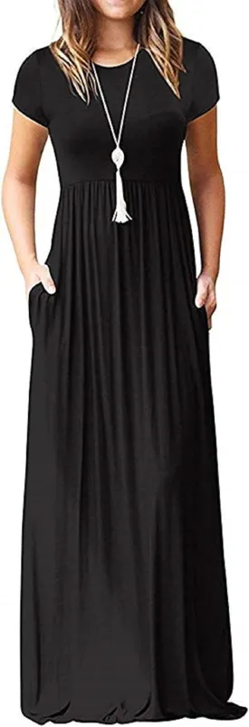 AUSELILY Women's Short Sleeve Loose Plain Casual Long Maxi Dresses for Women 2025