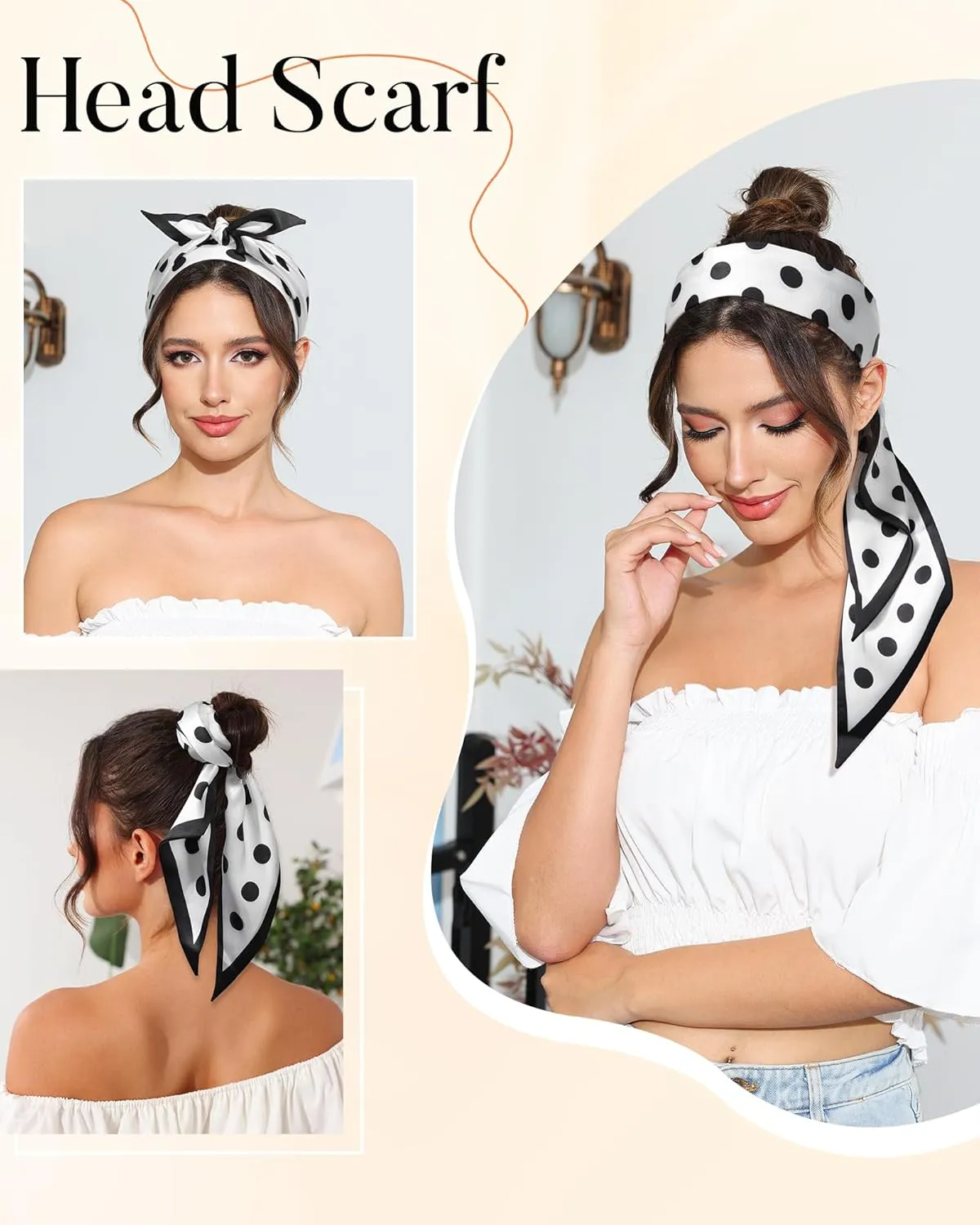AWAYTR Long Silk Feel Scarf Women Hair Scarf Satin Neck Scarf Tie Bandana Headband Scarf Edge Wrap Head Scarf Purse Handbags