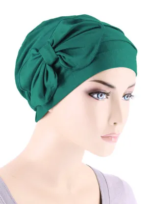 Bamboo Pleated Bow Cap Emerald Green