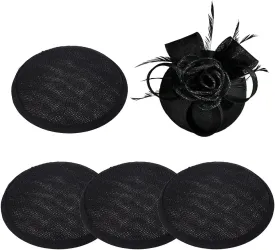 BENECREAT 4pcs Black Vintage Round Fascinator Hat Base, 5inch Linen Mesh Millinery Base, Cloth Sinamay Base for Wedding Party Hat Craft Making, 0.78inch Thick