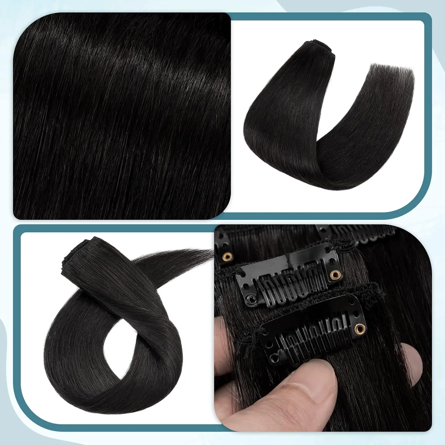 Benehair Clip in Hair Extensions Real Human Hair, Black Hair Extensions Clip in Human Hair for Women, Long Straight, Remy Natural, Full Head 8pcs 10inch #1B Jet Black