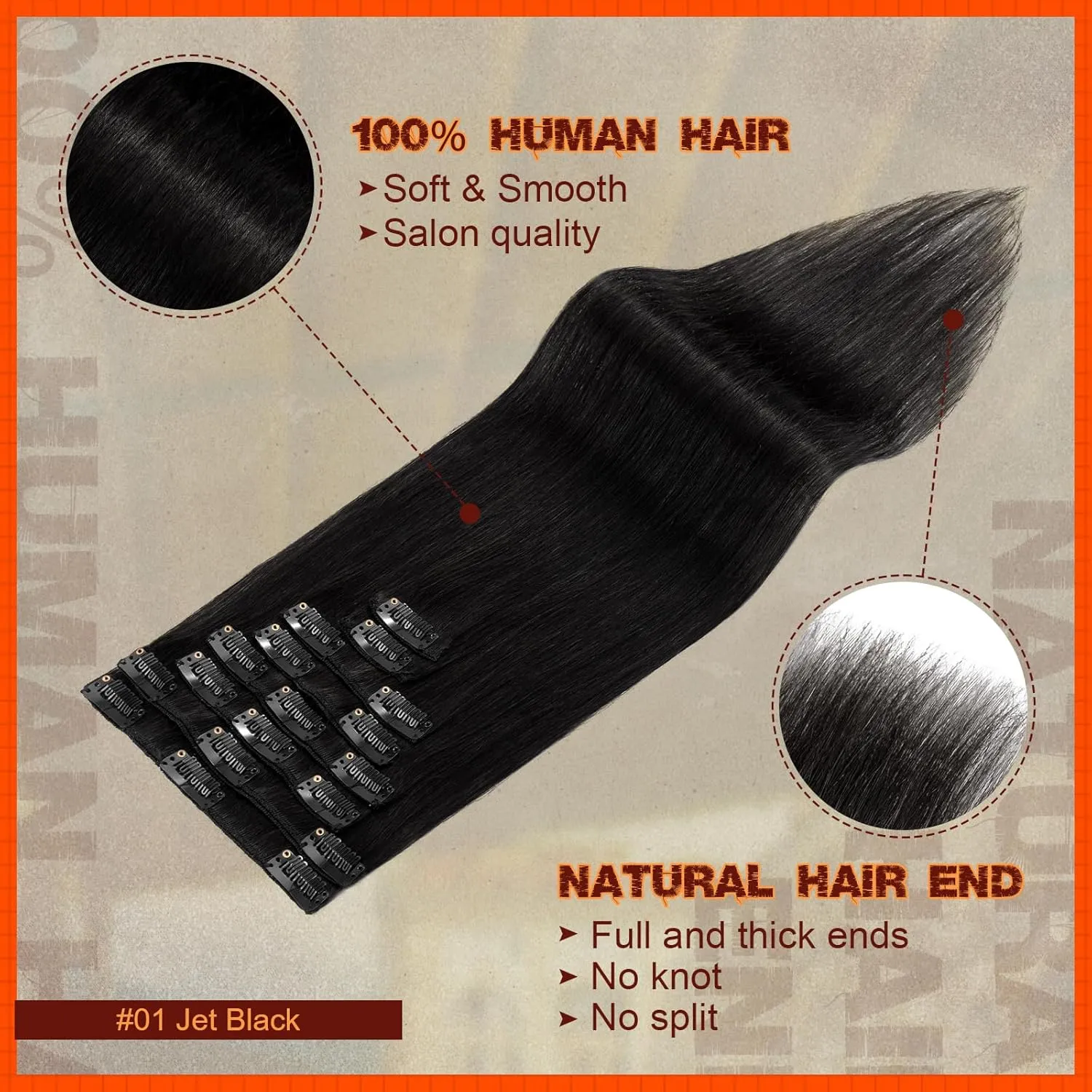 Benehair Clip in Hair Extensions Real Human Hair, Black Hair Extensions Clip in Human Hair for Women, Long Straight, Remy Natural, Full Head 8pcs 10inch #1B Jet Black