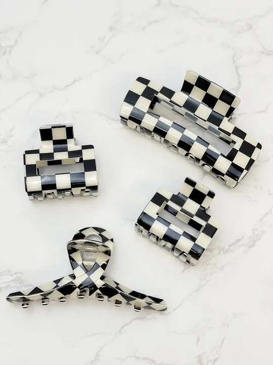 Black & White Checkered Hair Clip Set