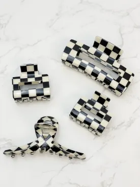 Black & White Checkered Hair Clip Set