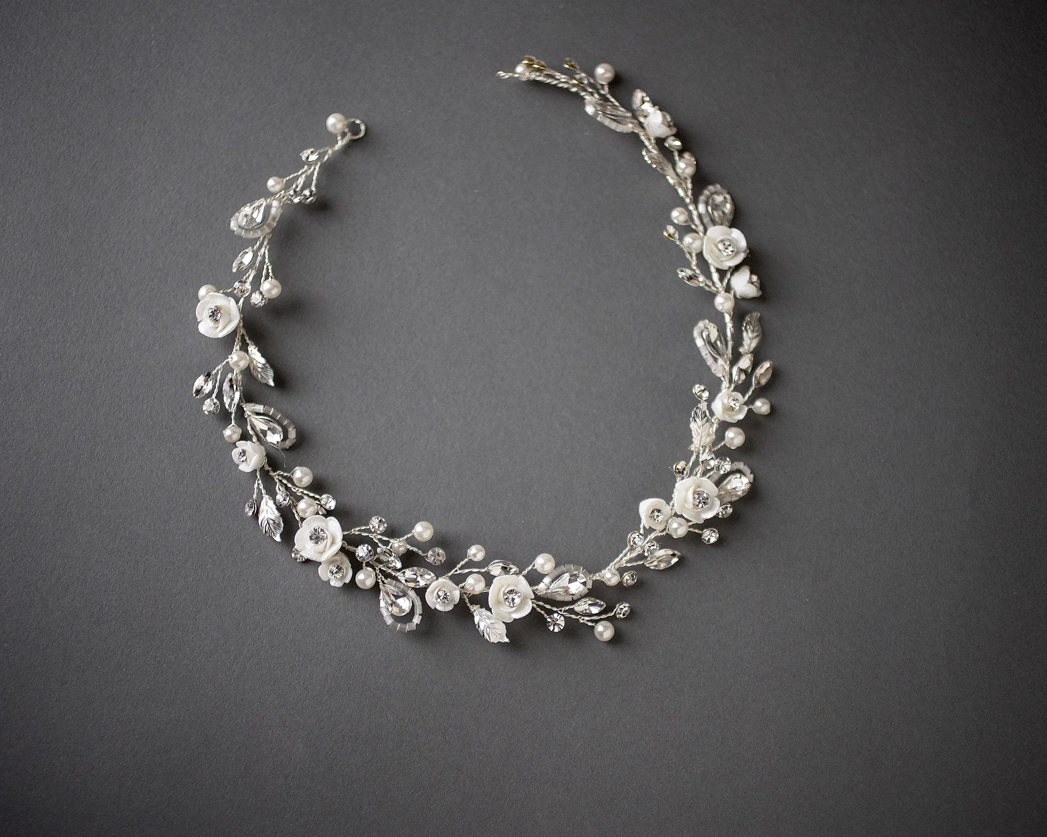Bridal Hair Vine with Porcelain Flowers