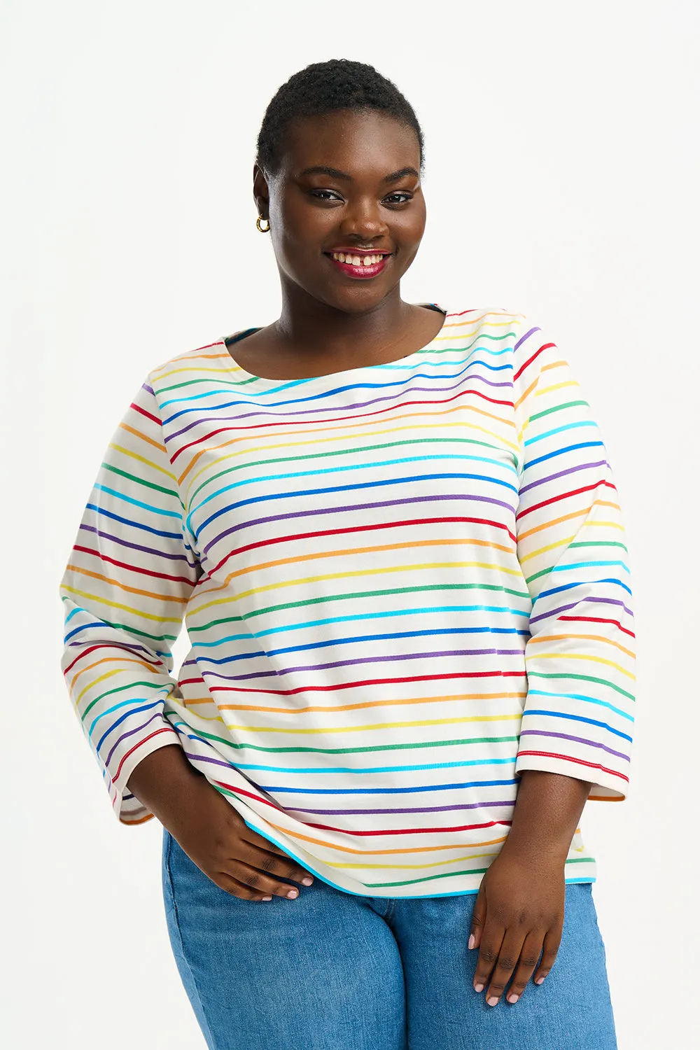 Brighton Jersey Top - Off-White, Rainbow Stripes