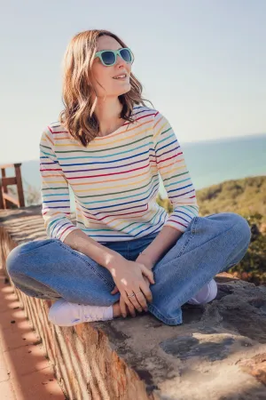 Brighton Jersey Top - Off-White, Rainbow Stripes