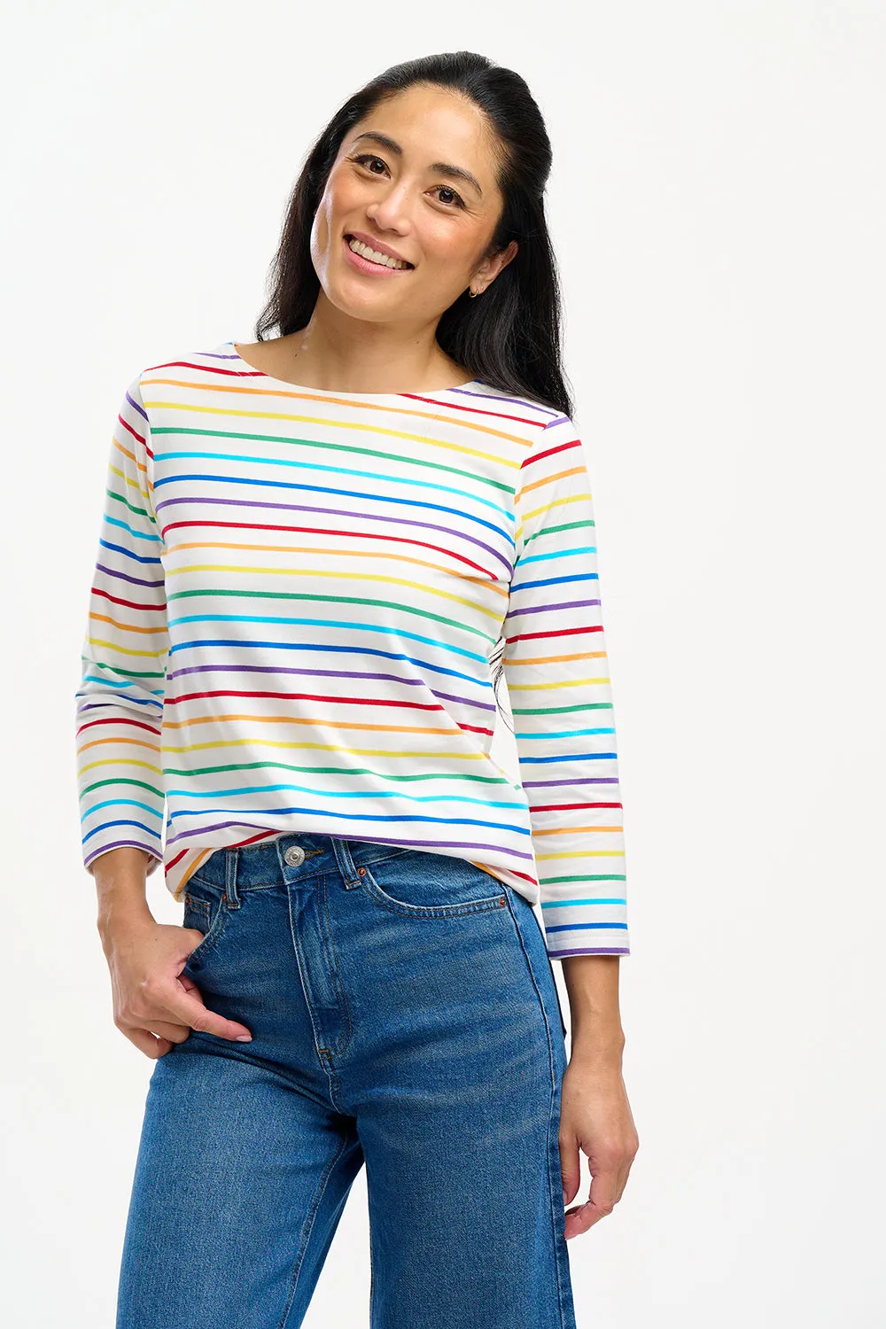 Brighton Jersey Top - Off-White, Rainbow Stripes