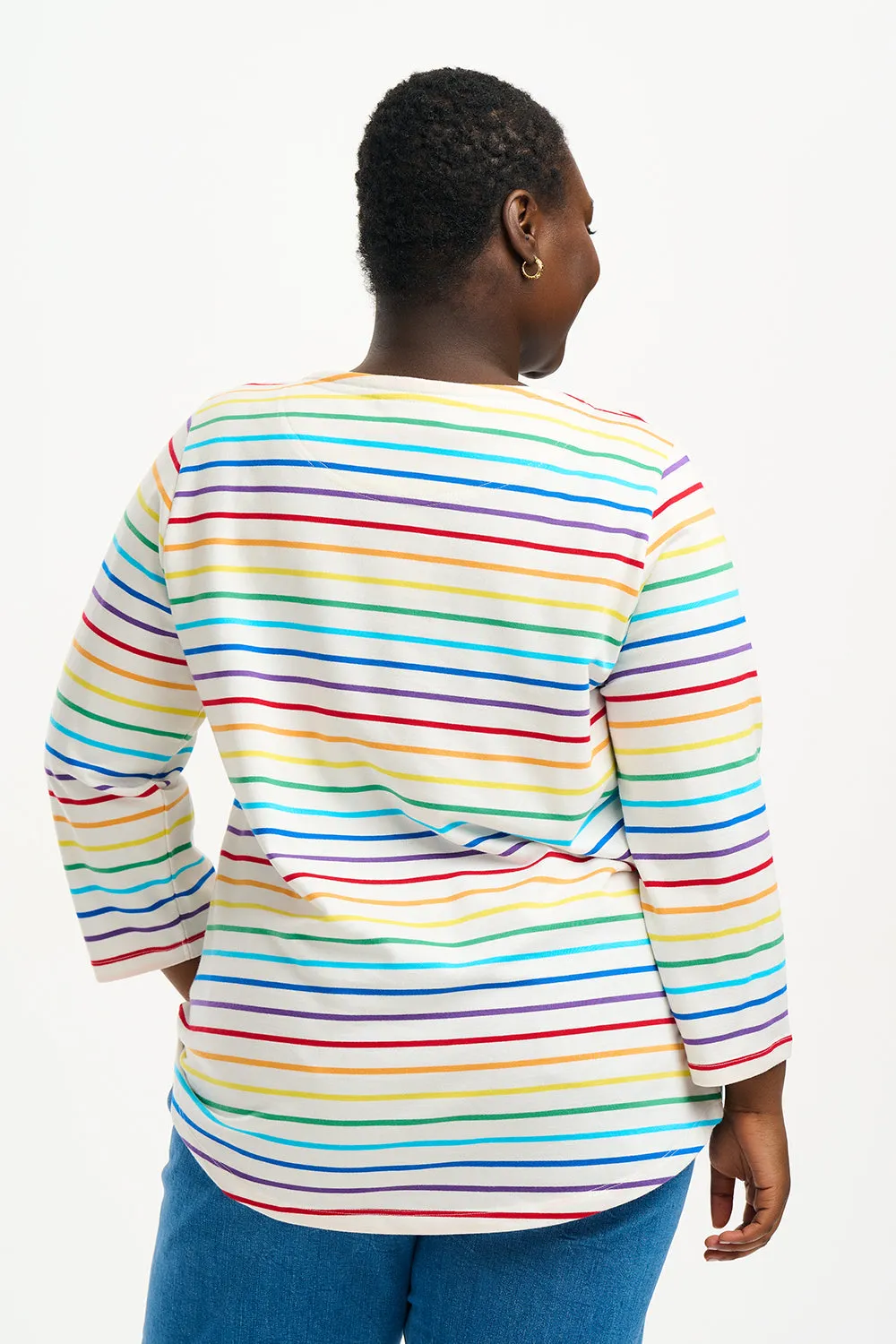 Brighton Jersey Top - Off-White, Rainbow Stripes