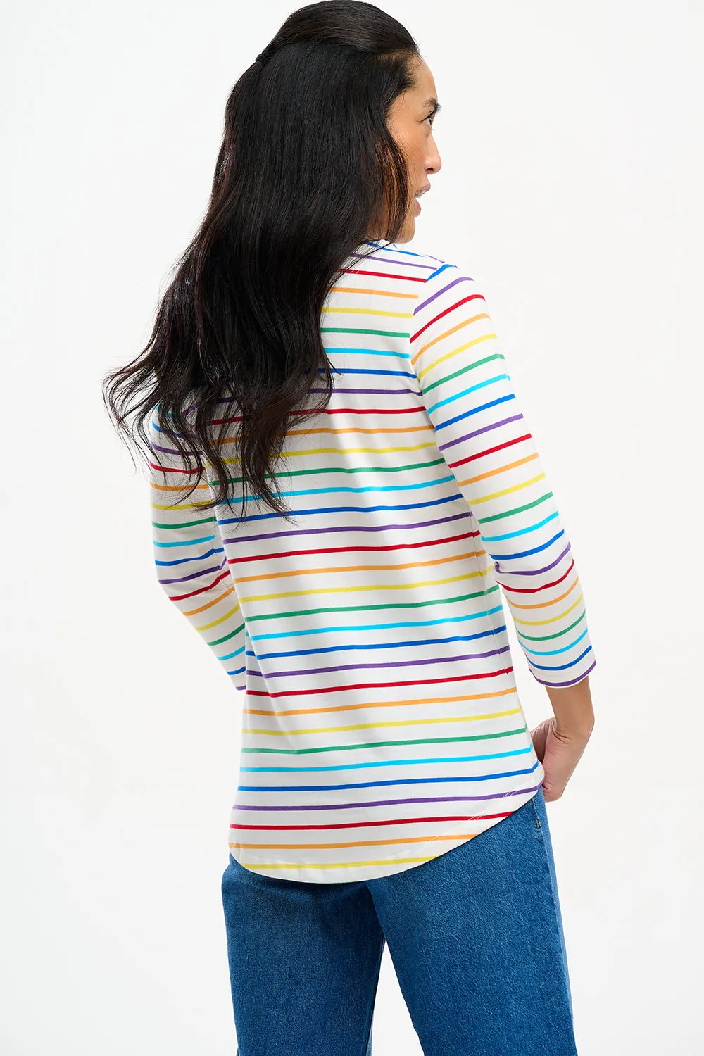 Brighton Jersey Top - Off-White, Rainbow Stripes