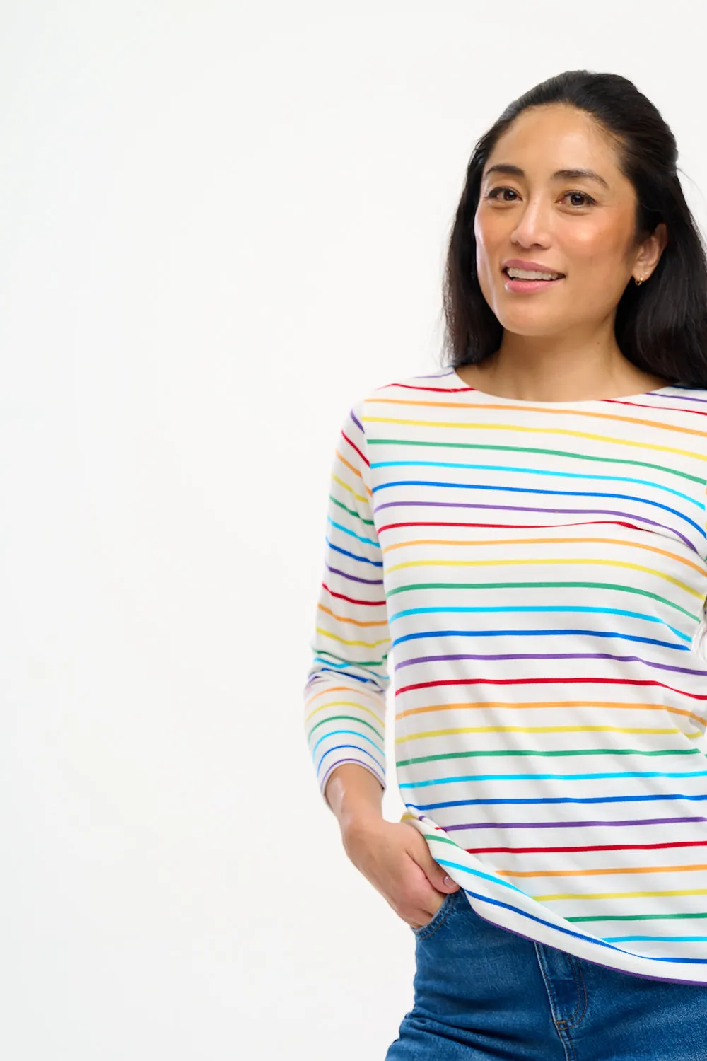 Brighton Jersey Top - Off-White, Rainbow Stripes