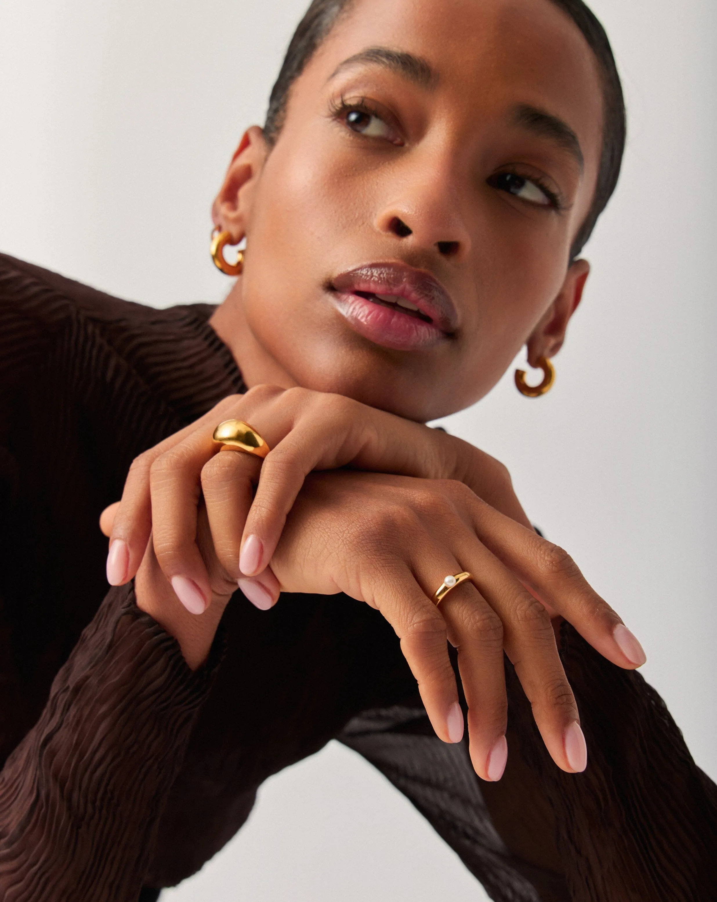 Button Pearl Classic Stacking Ring | 18ct Gold Vermeil/Pearl