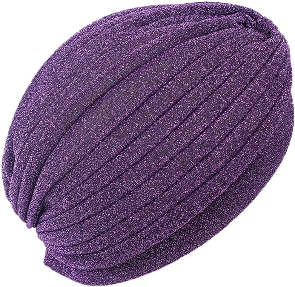 canjoyn Unisex Glitter Twist Pleated Hair Wrap Stretch Turban Hat Chemo Beanie Cap Headwear