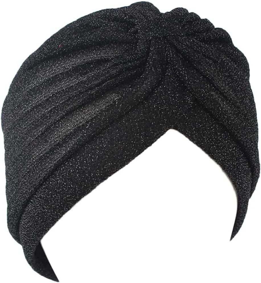 canjoyn Unisex Glitter Twist Pleated Hair Wrap Stretch Turban Hat Chemo Beanie Cap Headwear