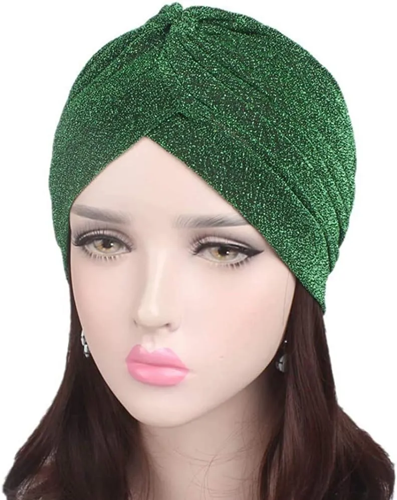 canjoyn Unisex Glitter Twist Pleated Hair Wrap Stretch Turban Hat Chemo Beanie Cap Headwear