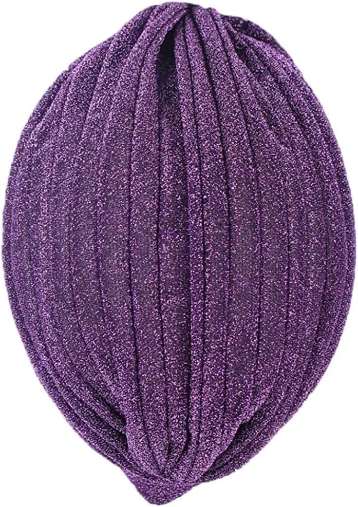 canjoyn Unisex Glitter Twist Pleated Hair Wrap Stretch Turban Hat Chemo Beanie Cap Headwear