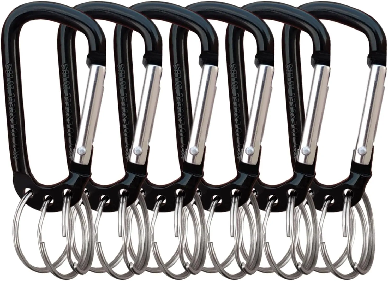 Carabiner Clip Keychain Aluminum Alloy D Shape Multifunction Clip Hook with 3 Key Rings 6 Pack