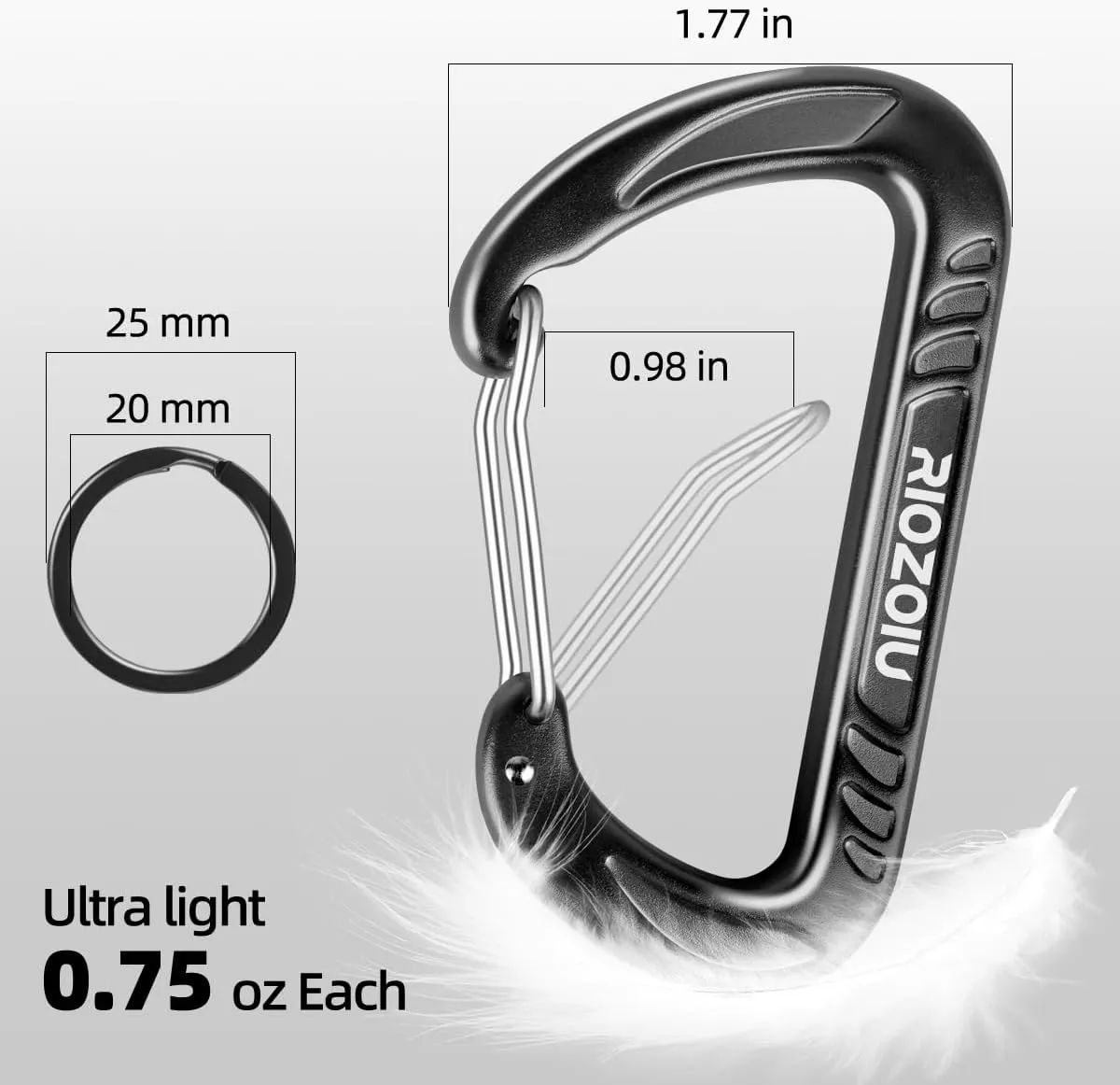 Carabiner Clips, 12KN (2697lbs) Heavy Duty, 4pcs Hook Rings, Caribeaners for Hiking, Outdoor, Keychain, Camping, Dog Leash and Harness, ect.