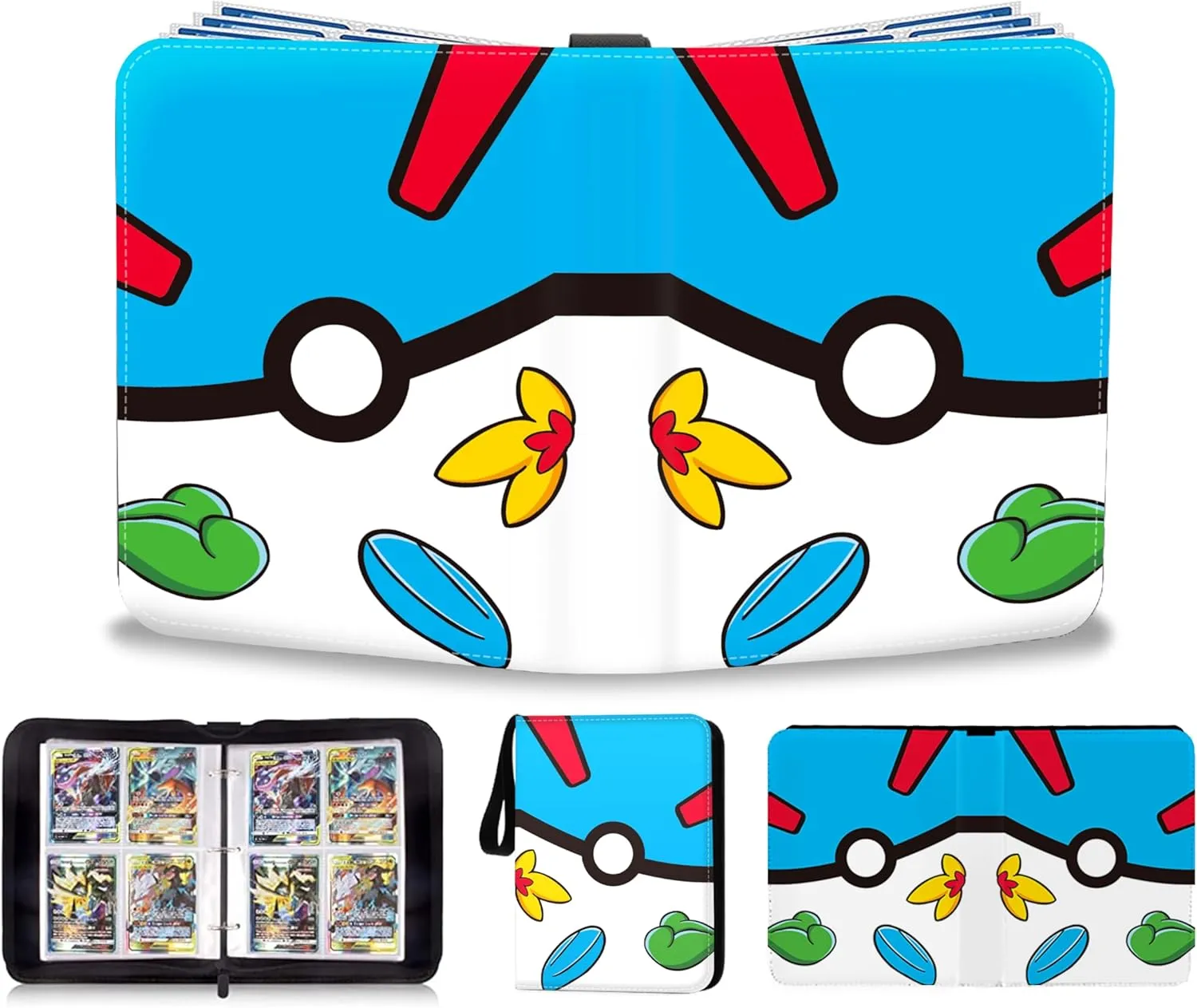 Card Binder 4 Pocket, Portable Collection Card Ablum,Trading Card Holder Fits 400 Cards With 50 Removable Sleeves, Game Sports Card with Photo Albums with Zipper for Gifts - Blue