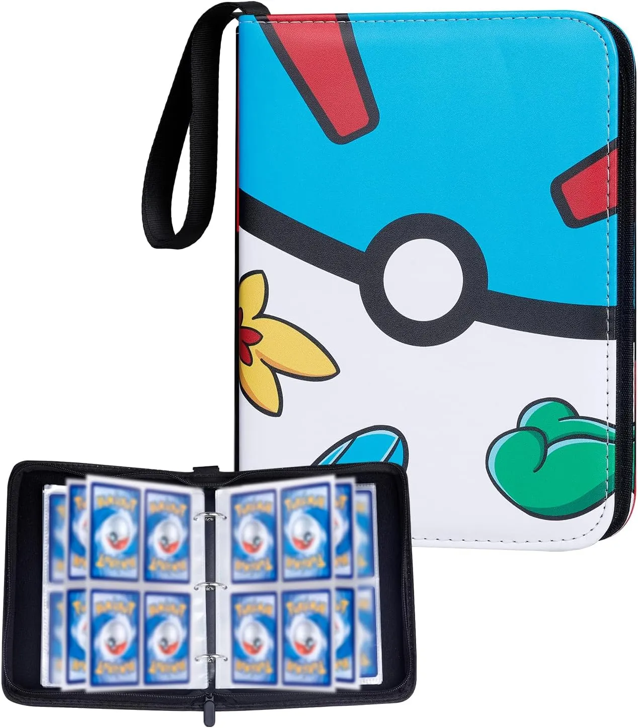 Card Binder 4 Pocket, Portable Collection Card Ablum,Trading Card Holder Fits 400 Cards With 50 Removable Sleeves, Game Sports Card with Photo Albums with Zipper for Gifts - Blue