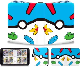 Card Binder 4 Pocket, Portable Collection Card Ablum,Trading Card Holder Fits 400 Cards With 50 Removable Sleeves, Game Sports Card with Photo Albums with Zipper for Gifts - Blue