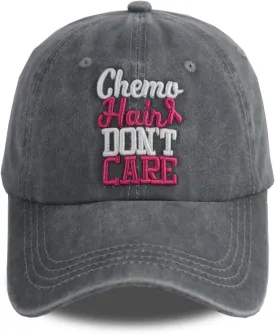 Chemo Hair Don't Care Baseball Cap for Men Women, Adjustable Washed Cotton 3D Embroidered Pink Ribbon Hat