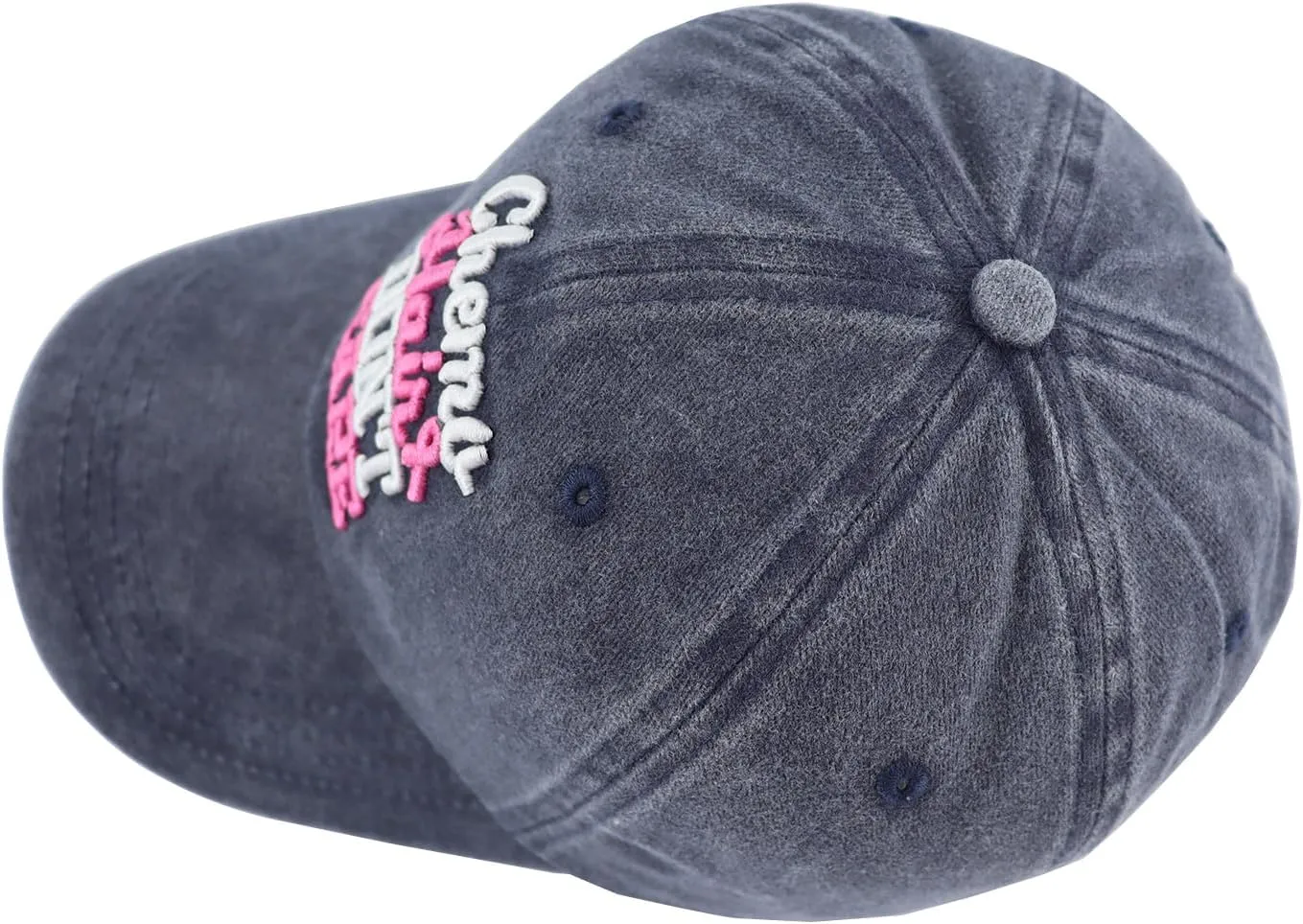 Chemo Hair Don't Care Baseball Cap for Men Women, Adjustable Washed Cotton 3D Embroidered Pink Ribbon Hat