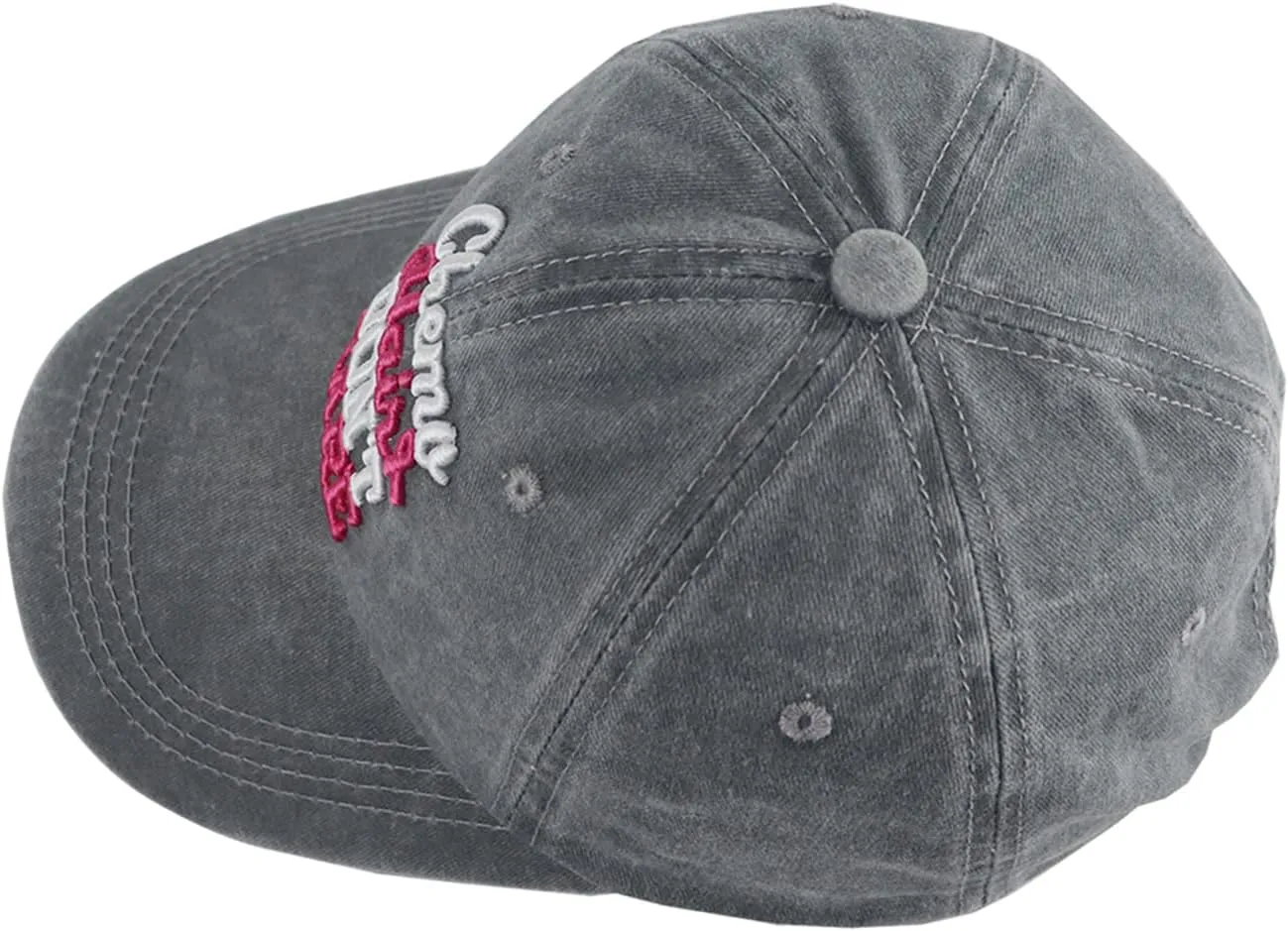 Chemo Hair Don't Care Baseball Cap for Men Women, Adjustable Washed Cotton 3D Embroidered Pink Ribbon Hat