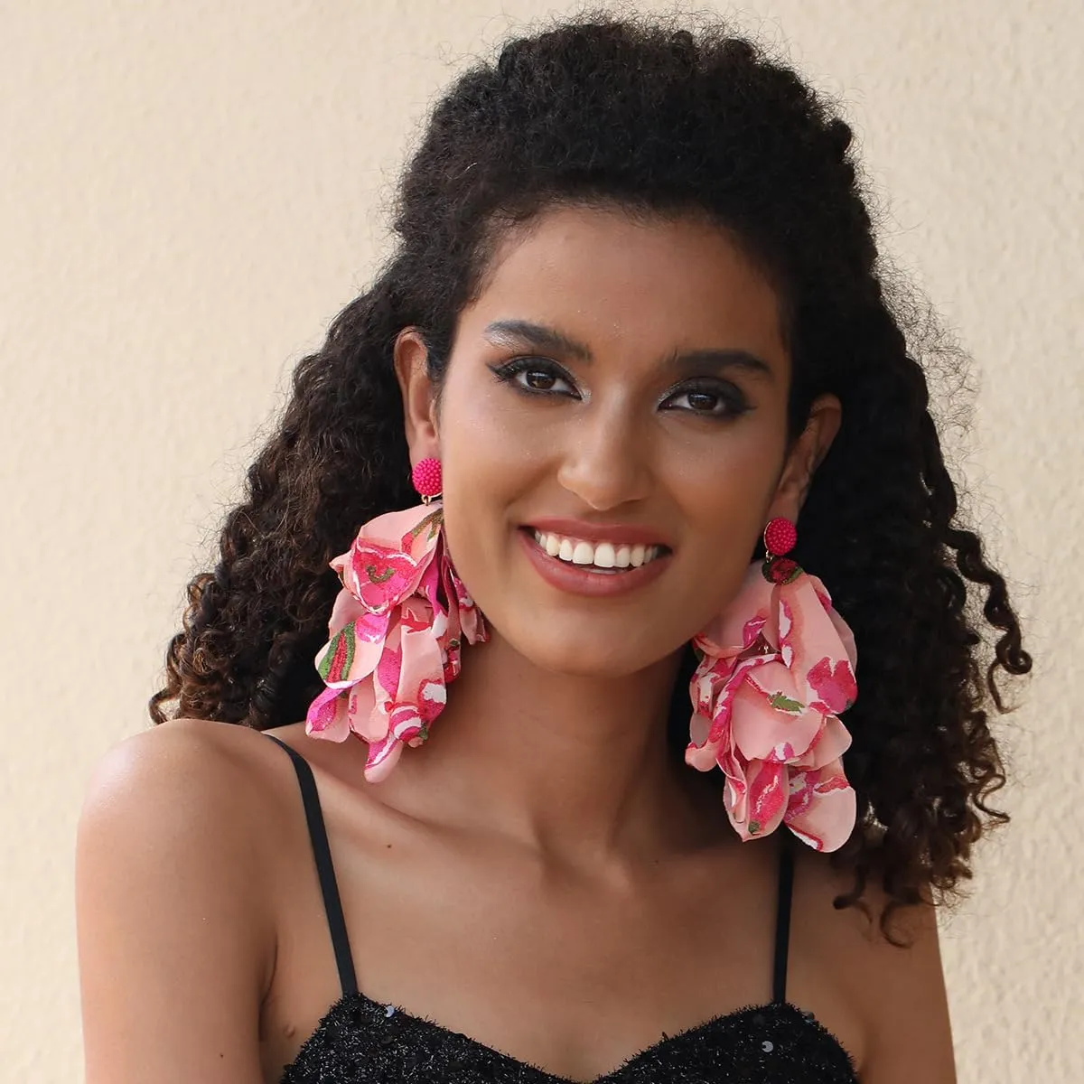 Chiffon Flower Earrings for Women Big Petal Dangle Floral Tassel Earrings Boho Jewelry for Vacation Wedding