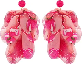 Chiffon Flower Earrings for Women Big Petal Dangle Floral Tassel Earrings Boho Jewelry for Vacation Wedding