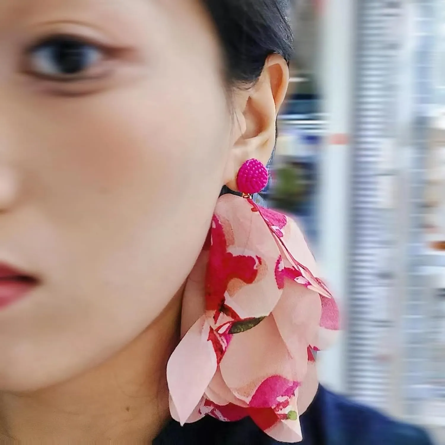 Chiffon Flower Earrings for Women Big Petal Dangle Floral Tassel Earrings Boho Jewelry for Vacation Wedding
