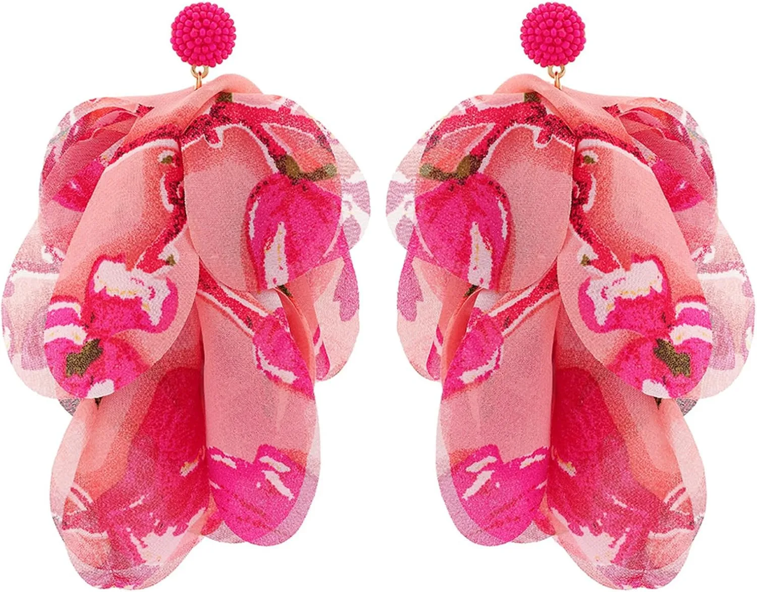 Chiffon Flower Earrings for Women Big Petal Dangle Floral Tassel Earrings Boho Jewelry for Vacation Wedding