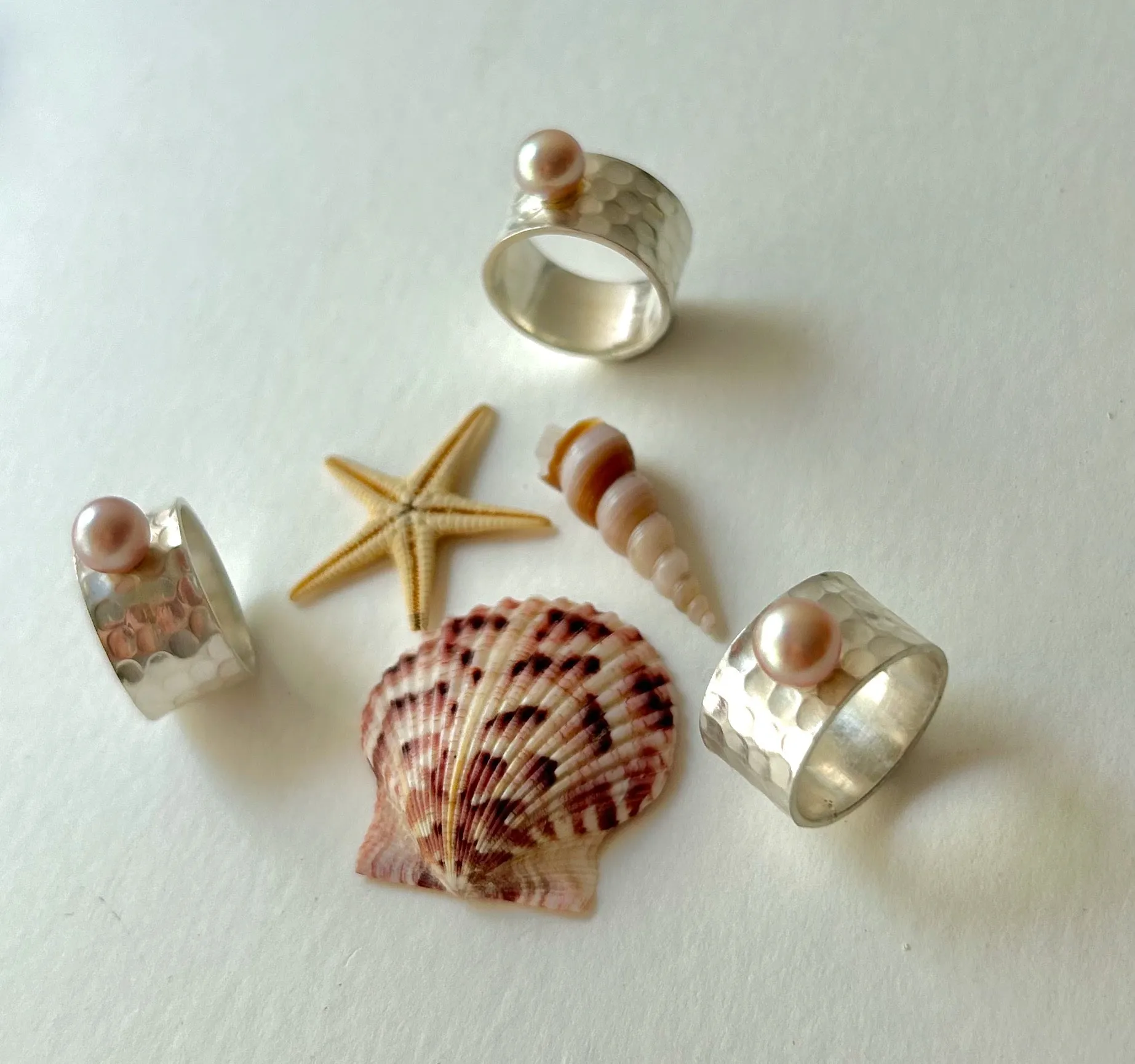 CHUNKY ROSE PINK BUTTON FRESHWATER PEARL STERLING SILVER RINGS