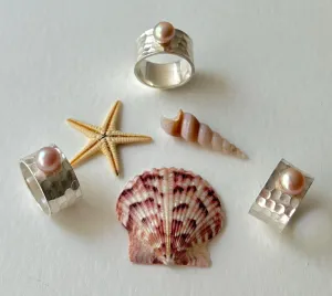 CHUNKY ROSE PINK BUTTON FRESHWATER PEARL STERLING SILVER RINGS