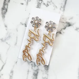 Classic Bride Script Flower Statement Earrings