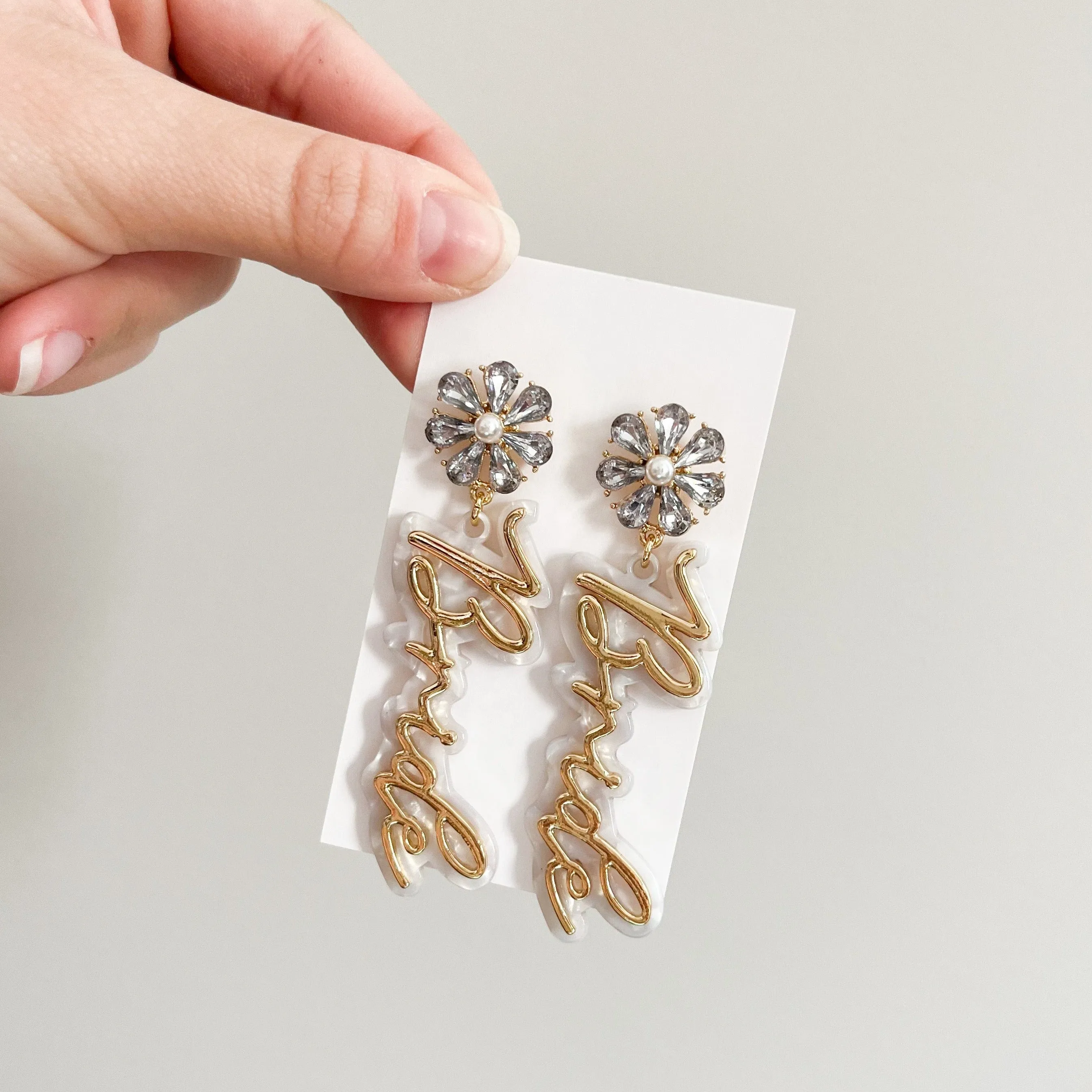 Classic Bride Script Flower Statement Earrings