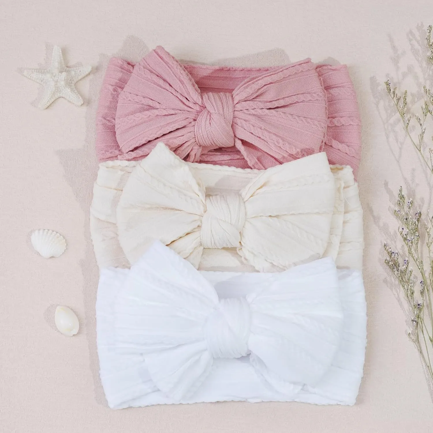 CLLOT 6 Pcs Super Stretchy Soft Handmade Headbands with Double Bows Head Wrap Nylon Hair Accessories For Newborn Baby Girls Infant Toddlers Kids(Pink)