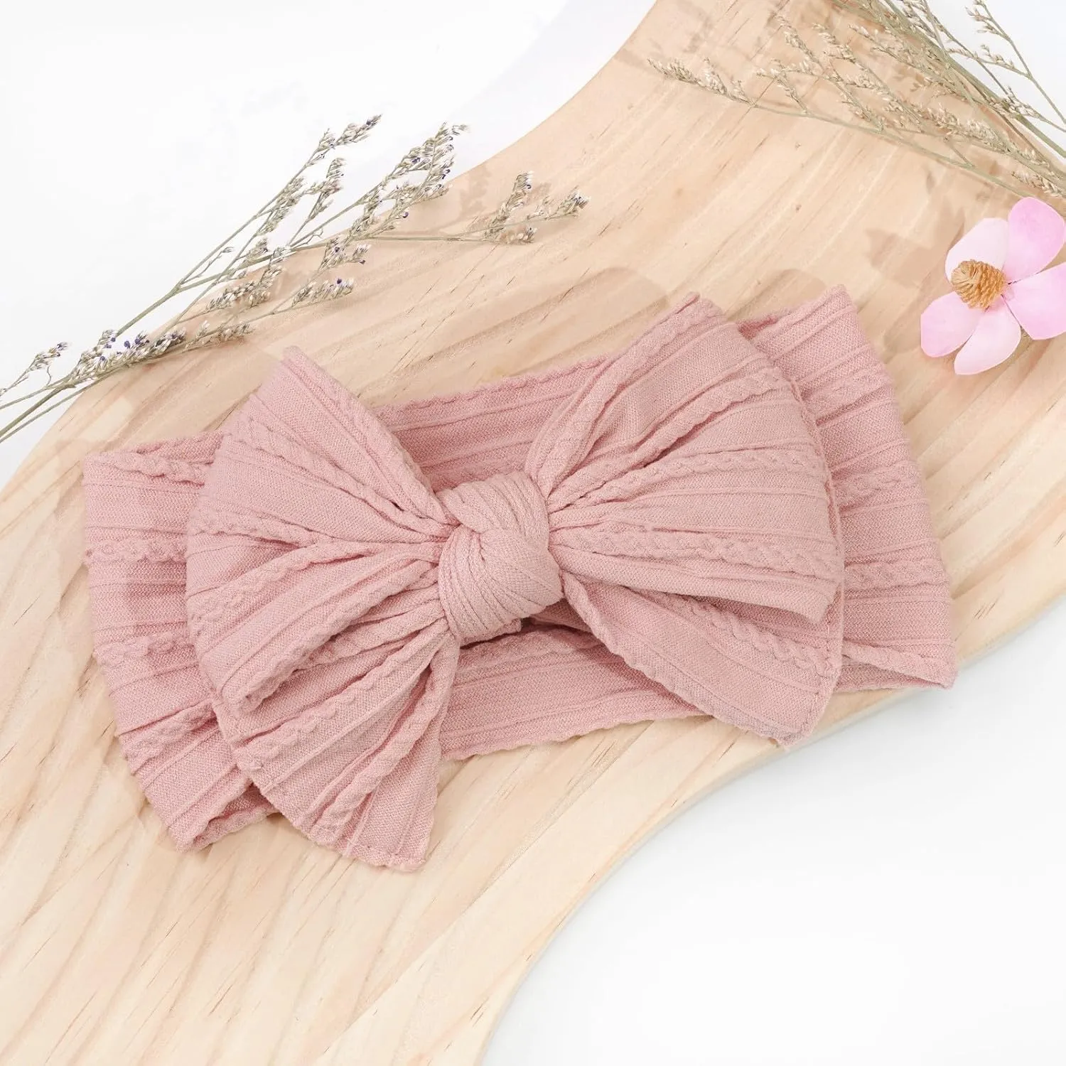 CLLOT 6 Pcs Super Stretchy Soft Handmade Headbands with Double Bows Head Wrap Nylon Hair Accessories For Newborn Baby Girls Infant Toddlers Kids(Pink)