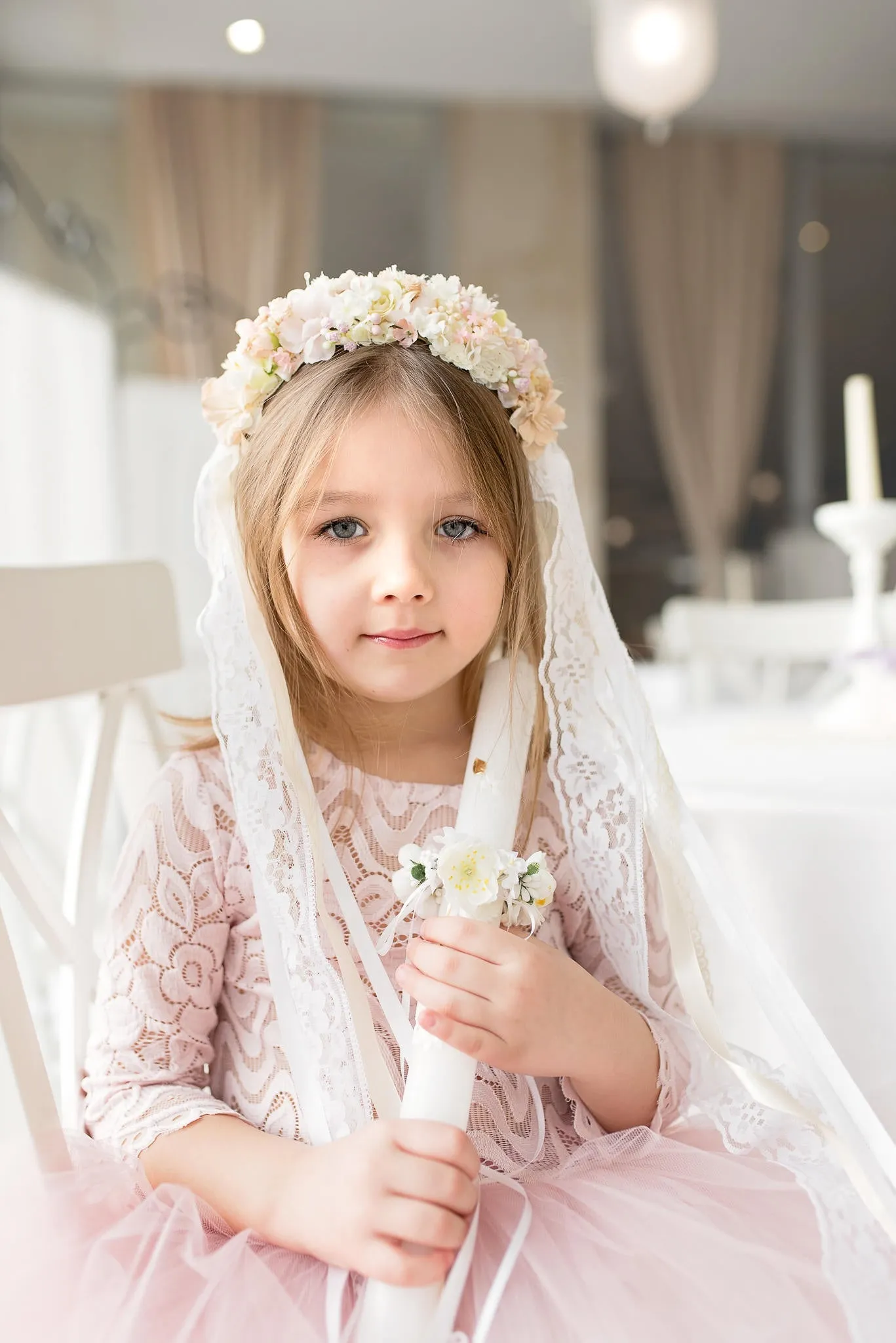 Communion candle flower wreath
