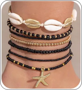 CSIYANJRY99 Shell Starfish Anklets Bracelet 7pcs Boho Seashell Beaded Anklet Hawaii Summer Beach Waterproof Surfer Starfish Anklets for Women